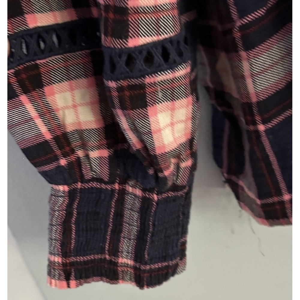Torrid Babydoll Rayon Slub With Lace Inset Smocked Tiered Top Blue Plaid Large - Picture 5 of 11